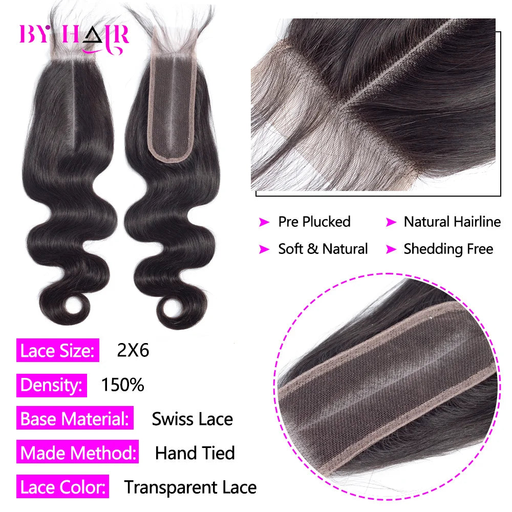 Human Hair Body Wave Bundles With 2X6 Lace Closure