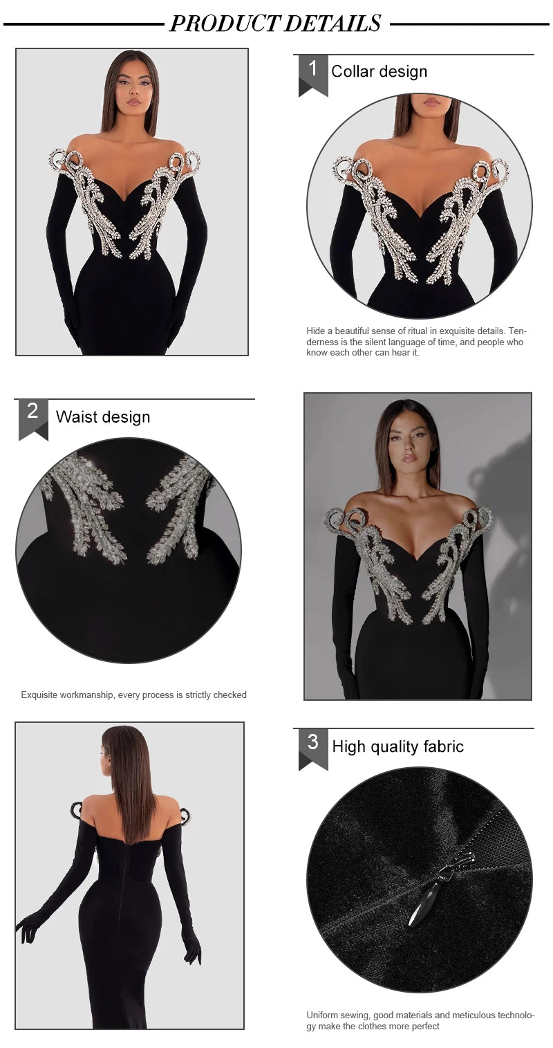Women's Elegant Crystal V Neck Party Dress - Empressive Luxe