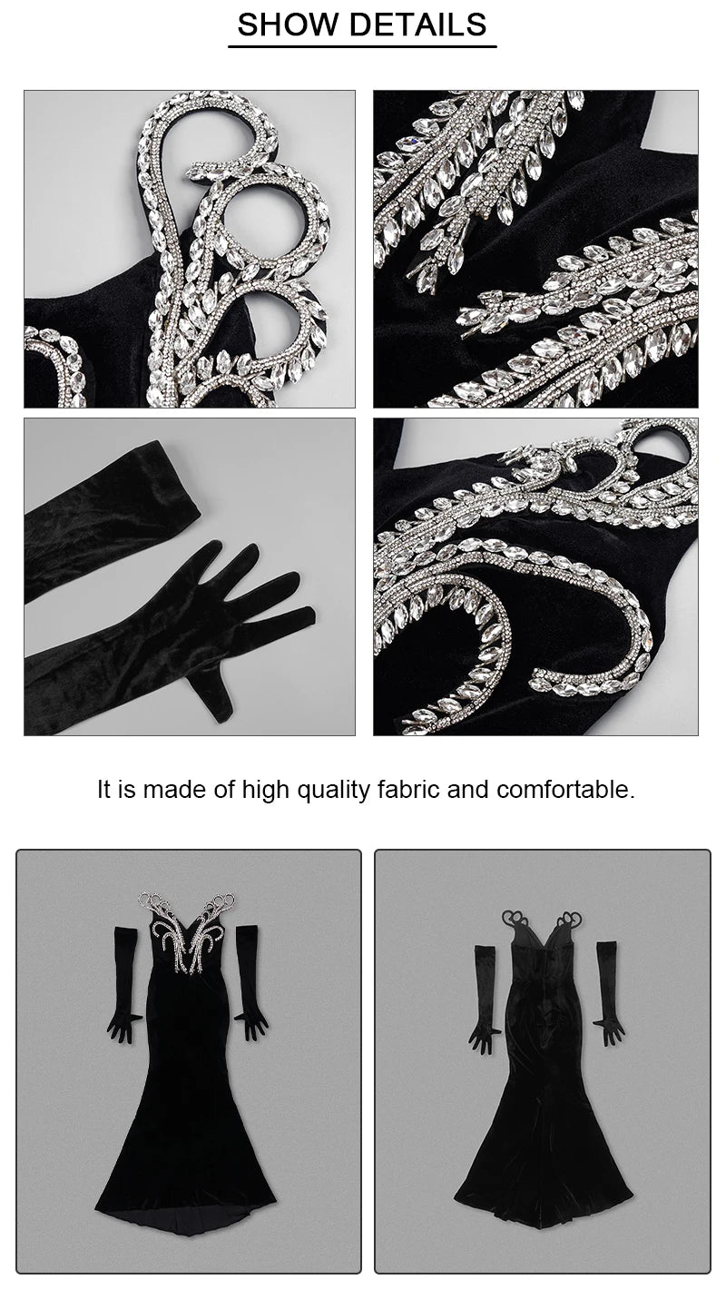 Women's Elegant Crystal V Neck Party Dress - Empressive Luxe