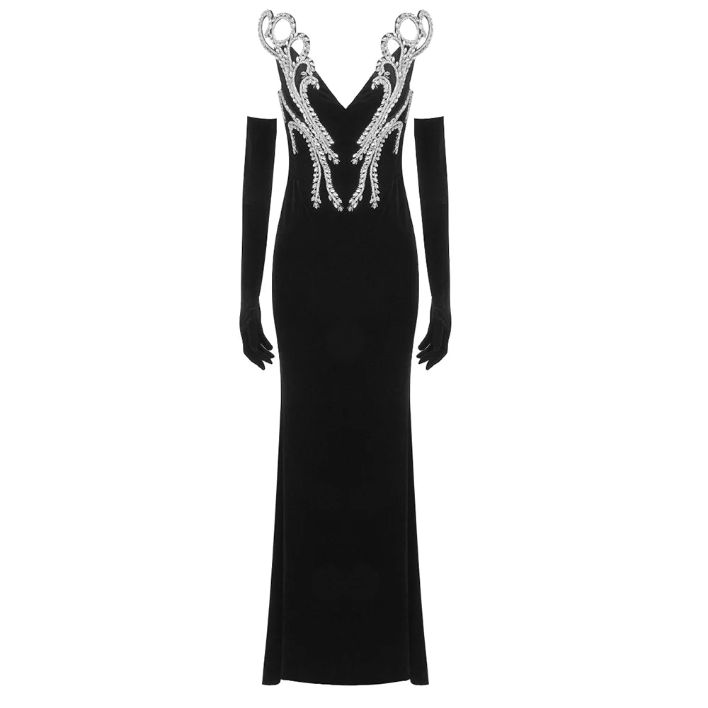 Women's Elegant Crystal V Neck Party Dress - Empressive Luxe