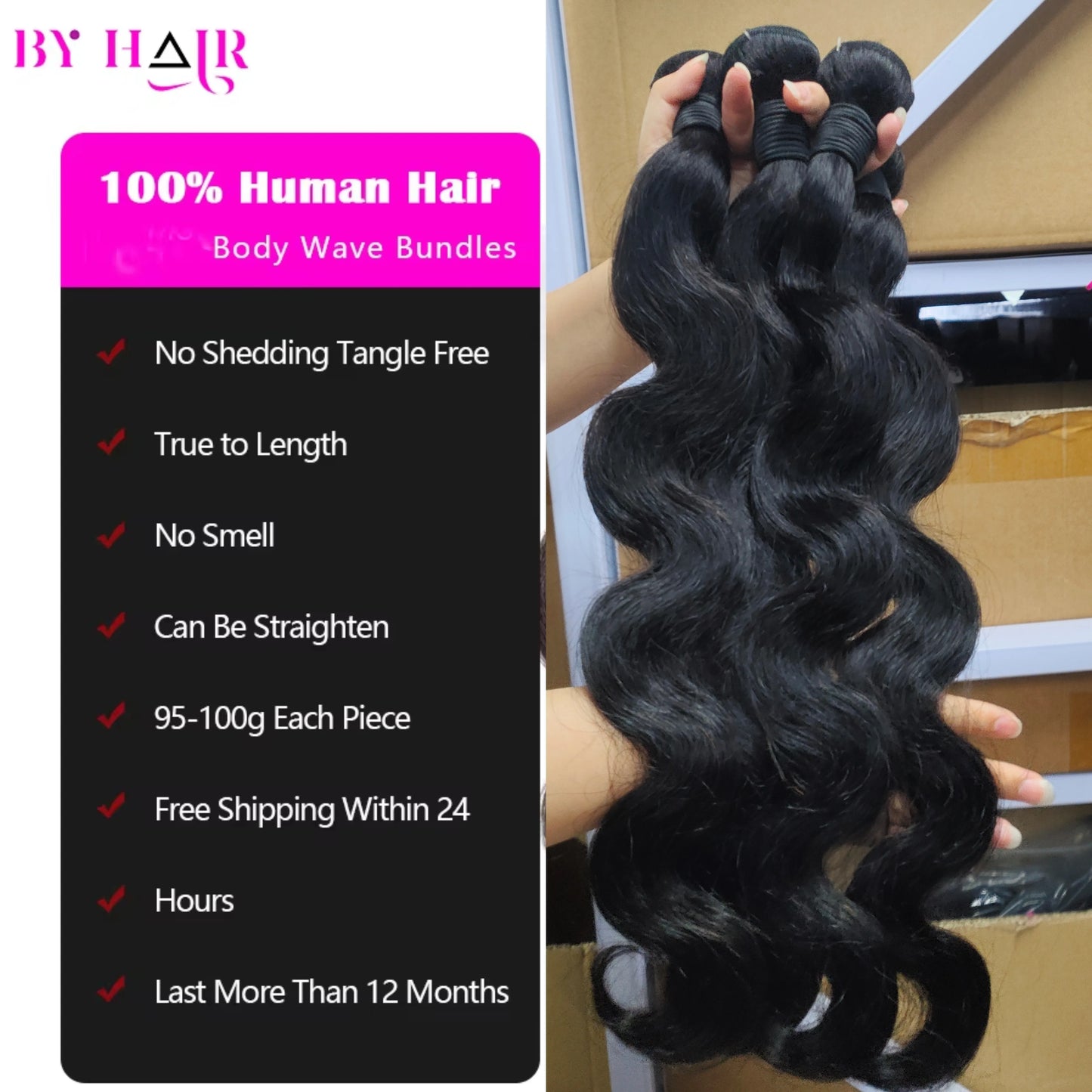 Human Hair Body Wave Bundles With 2X6 Lace Closure