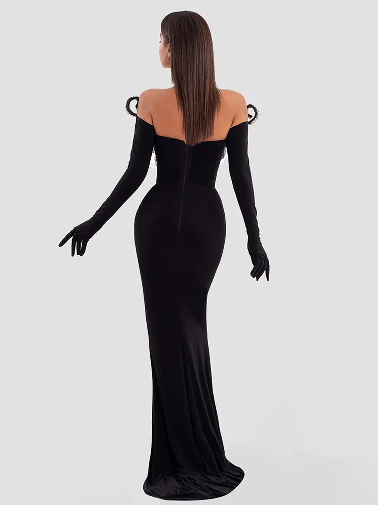 Women's Elegant Crystal V Neck Party Dress - Empressive Luxe