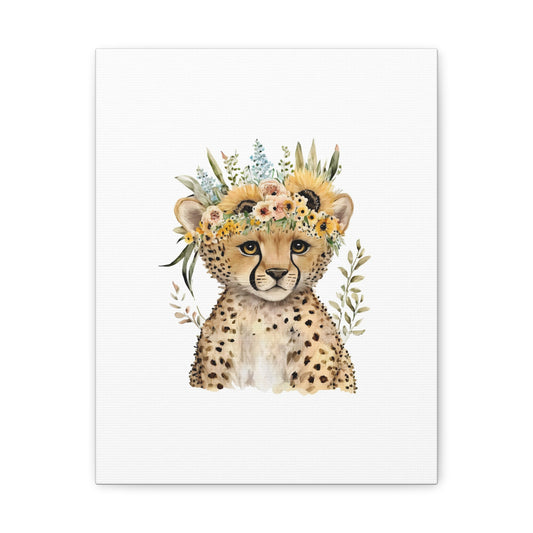 Baby Cheetah with Flower Crown Wall Art for Bedroom or Nursery - Empressive Luxe 