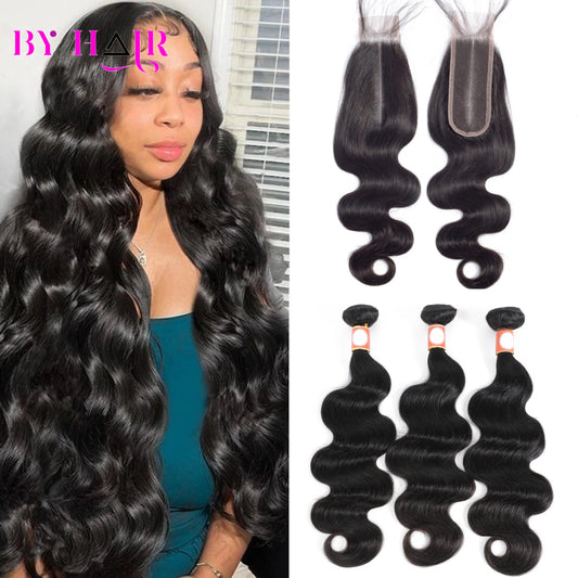 Human Hair Body Wave Bundles With 2X6 Lace Closure