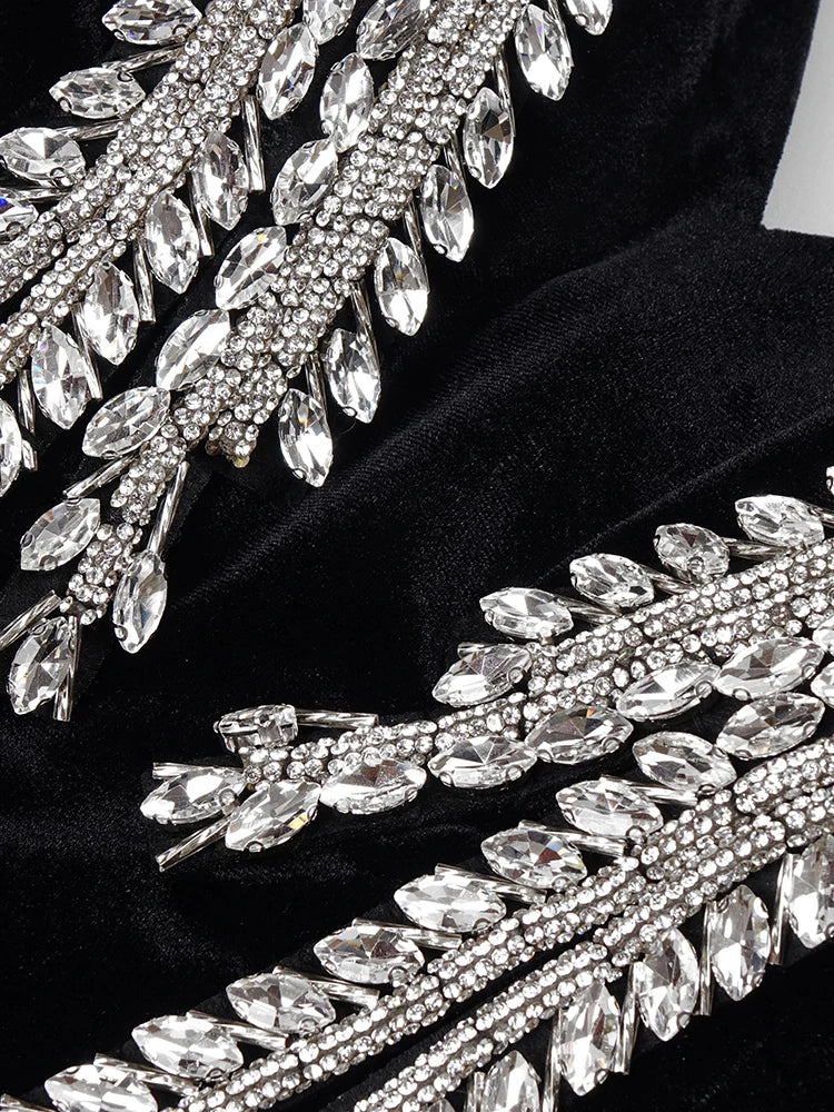 Women's Elegant Crystal V Neck Party Dress - Empressive Luxe 